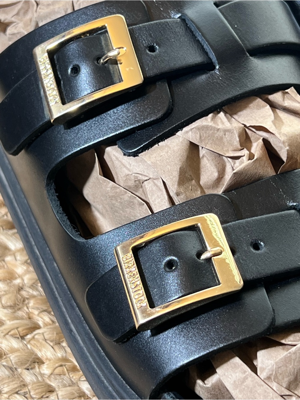 Birkenstock Black Milano Sandals with Gold Buckles - Picture 7 of 13